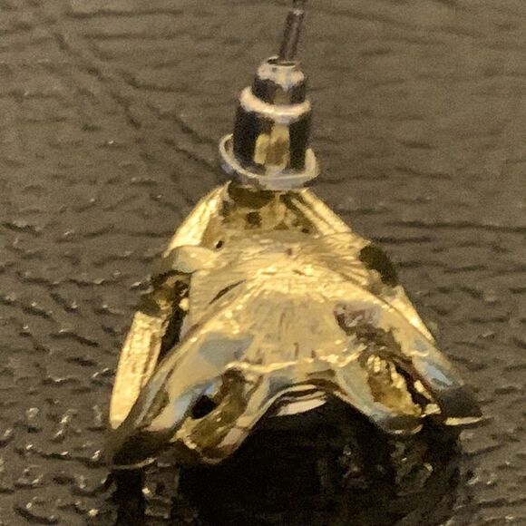 Luxury Simulated Emerald Green Earrings, 14k Gold Plate Triangle Studs Gift - Picture 6 of 10